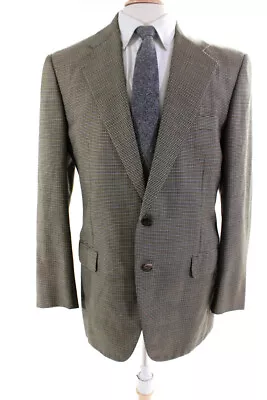 Belvest Mens Wool Houndstooth Print Buttoned Collared Blazer Brown Size 50 • $60.99