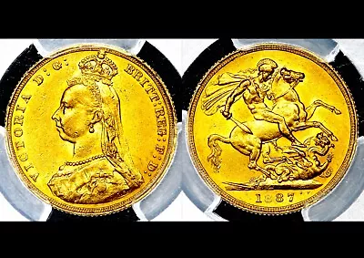 1887 Queen Victoria Great Britain London Mint Gold Jubilee Sovereign PCGS AU58 • £455