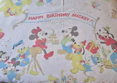 Vintage Walt Disney Prod. Happy Birthday Mickey Mouse Twin Flat Sheet Bedding • $49.99