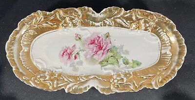 Antique Embossed Porcelain Transferware Dresser Vanity Tray Flower Rose 11-1/4” • $4.99