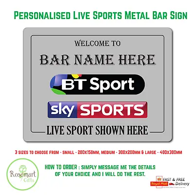 Personalised Bt Sports Sky Sports Bar Sign Metal Plaque Pub Man Cave Shed Beer • £8.99