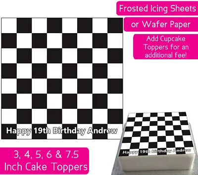 Checkered Pattern Square Edible Wafer & Icing Personalised Cake Toppers Chess • £9