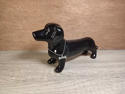 Black Ceramic Dachshund Dog Figure Chain & Tag Length Approx. 19.5cm Long • £3.99