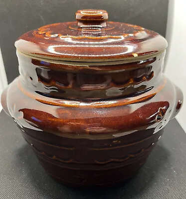 Vintage Marcrest Daisy & Dot Brown Ceramic Oven Proof Stoneware Bean Pot & Lid • $14.99