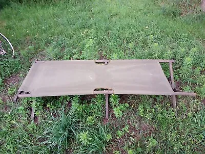 Vintage 1952 Army Canvas Wood Frame Metal Brackets Folding Camping Cot  CHASE MI • $45