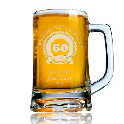 Personalised Engraved Beer Pint Glass Tankard 60th 70th 80th Birthday Gift Boxed • £14.99