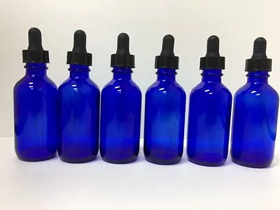 6 --- 2oz Blue Glass Bottles With Glass Eye Dropper Dispenser For Essential Oils • $9.77