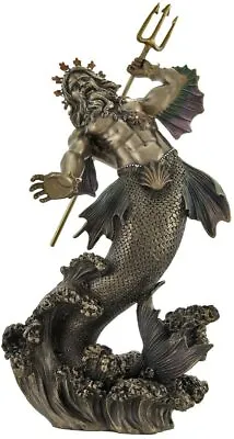 13  Poseidon God Of Sea Throwing Trident Greek Mythology Statue Bronze Color • $78.48