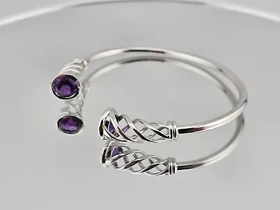 ESTATE Vintage AMETHYST Sterling Silver CUFF BRACELET 2 1/2  Diameter • $100