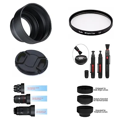 $20.34 • Buy 55mm Camera Bundle 3 Stage Collapsible Lens Hood Cap UV Filter For Sony Lens