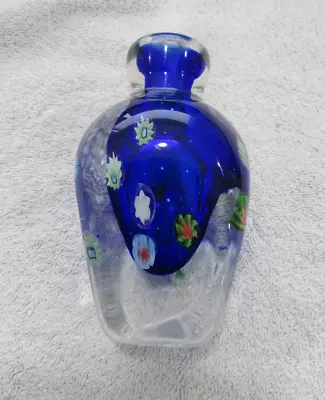 Vintage Fratelli Toso Cobalt Blue Murano Millefiori Glass Vase  5 1/4  • $79