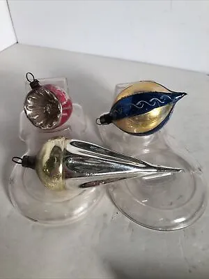 3 Vintage Glass Christmas Ornaments  USA? Shiny Bright? Small Mercury Glass • $12