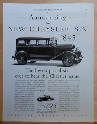 1930 Magazine Ad For Chrysler Six 3 Window 4 Door Royal Sedan New Acheivement • $3.46