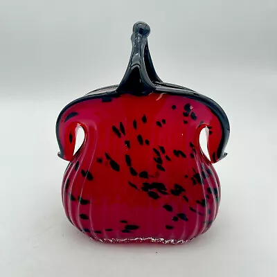 Murano Art Glass Red And Black Dots Hand Blown Coin Purse Vase 8.5” • $45