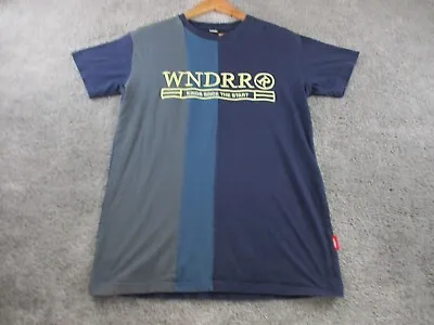 WNDRR T Shirt Small Cotton Round Neck Adult Striped Blue Grey Spellout Tee • $34.99