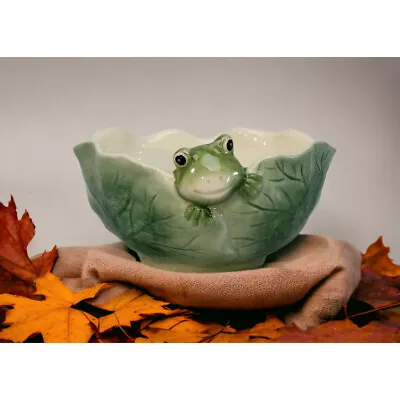 Ceramic Frog In Lily Pad Candy Bowl Home Decor Decoration Room Ceramic Decor • $20.35