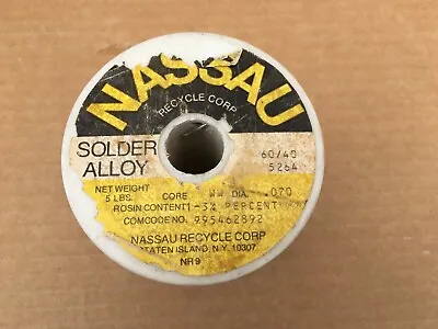 4 LBS. Nassau 60/40 Solder Wire .070  1-3 Percent 5264 • $59