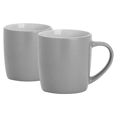 2x Matt Coloured Coffee Mugs Ceramic Tea Latte Cappuccino Cups Set 350ml Grey • £8.99