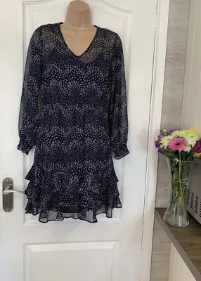 £0.99 • Buy Peacocks Size 8 Navy Blue/White Floral Tea Dress With Under Vest ❤️