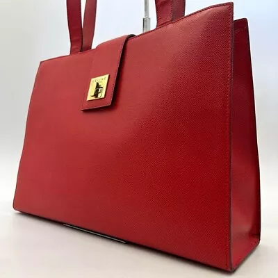 Vintage Old Celine Leather Shoulder Bag Tote Bag Turn Lock Red Made In Italy • $338