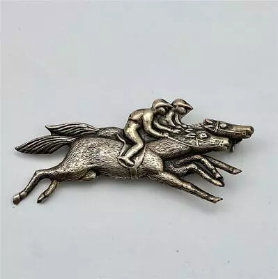 Vintage Sterling Silver Horse & Jockey Horse Racing Brooch Pin • £39.90