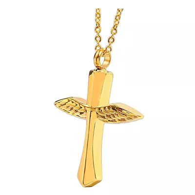  Urn Necklace For Ashes Men Keepsake Cross Pendant Wing Memorial • £7.39