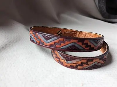 Vintage HAND TOOLED Buckle Belt 30 Leather WESTERN Cowboy NATIVE AMERICAN Rrl • $68.95