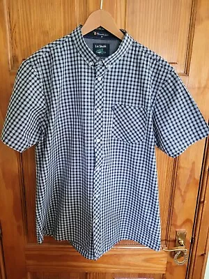 Mens Le Shark Cotton Blue Check Short Sleeve Shirt Size Xl • £8