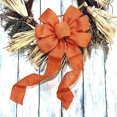 Orange Burlap Wreath Bow - 10  Wide 18  Long Tails Halloween Fall Easter • $12.95