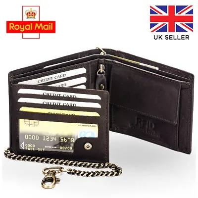 £7.99 • Buy Mens Real Leather Biker Chained Wallet Quality RFID Blocking Purse Credit Card 