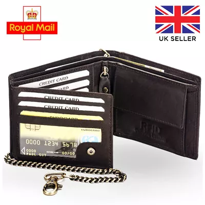 £7.99 • Buy Mens Real Leather Biker Chained Wallet Quality RFID Blocking Purse Credit Card 