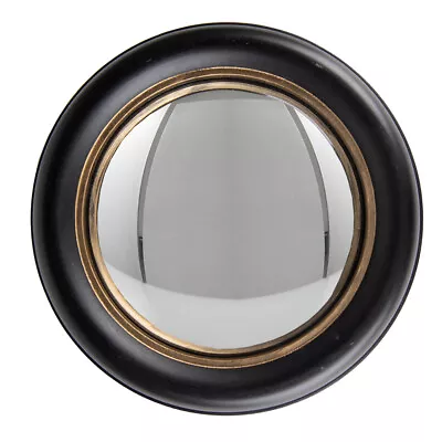 Antiqued Black Convex Fisheye Porthole Mirror Round Glass Gold Distress Rim 14cm • £18.99