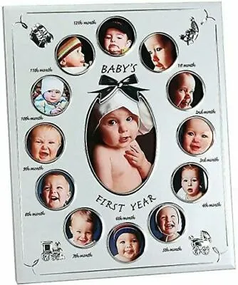 Baby`s First Year Photo Frame Silver Plated First Year Christening Gift 12 Photo • £10.49