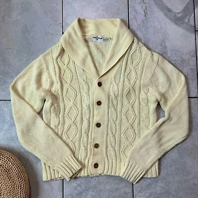 Vintage Mens Chunky Cable Knit Cardigan Sweater Size L Male Duds Brand • $45