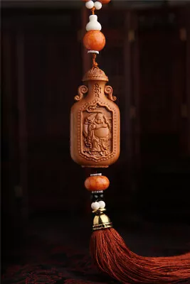 Chinese Happy Maitreya Buddha Wood Carving Amber Beads Sculpture Car Hanger • $16.80