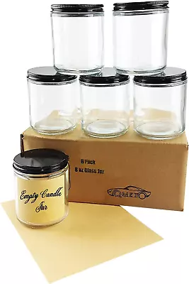 8 OZ Empty Candle Jars6 Pack Glass Jars With Metal Lids And Kraft Labels Perfec • $23.70