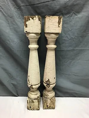 Vintage Pair Shabby White Wood Turned Spindle Porch Balusters Old 1592-23B • $39