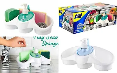 Liquid Soap Dispenser Sponge Holder Plastic Combo Washing Up Kitchen Sink Tidy • £6.75