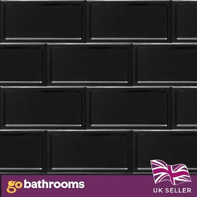 Black Glossy Reverse Metro Brick Subway Wall Ceramic Tile 1m² 100x200 Box • £21.63