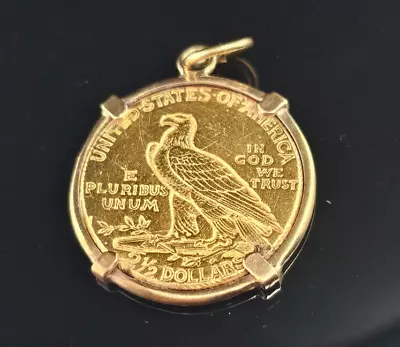 2 1/2 Dollar US Gold Coin In Frame $2.50 Indian Charm Pendant • $369