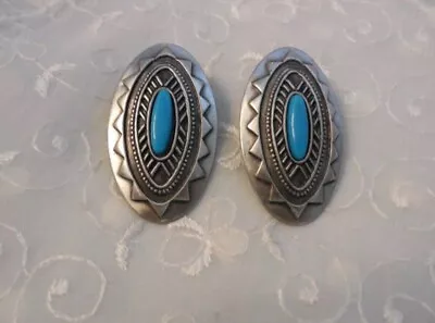 Jj 1988 Vintage Southwestern Pierced Earrings W Faux? Turquoise Cabochons • $16