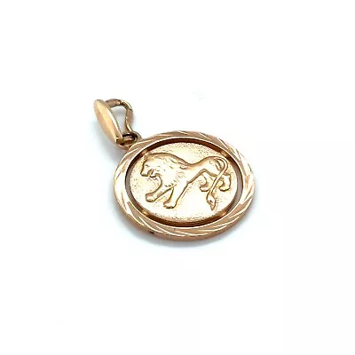 Vintage 1960’s European Lion Zodiac Astrology Medallion Pendant 583/14k RG • $390