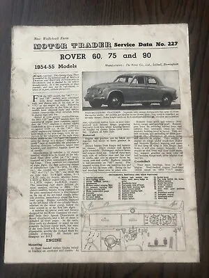 £3.80 • Buy Rover P4 60, 75 & 90 1954-55 Models Motor Trader Service Data No. 227 1955