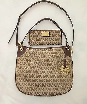 NWT Michael Kors Lg Convert Shoulder Tote Bag & ZA Cont Wallet MK Sig Jacquard • $356