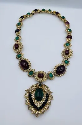 Kenneth Lane Vintage Gold Plated Green Blue Red Mughal Jewels Of India Necklace • $1500