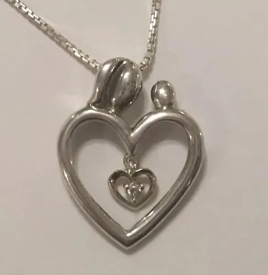 Vintage Sterling Silver Diamond Heart Pendant 18”Necklace • $25