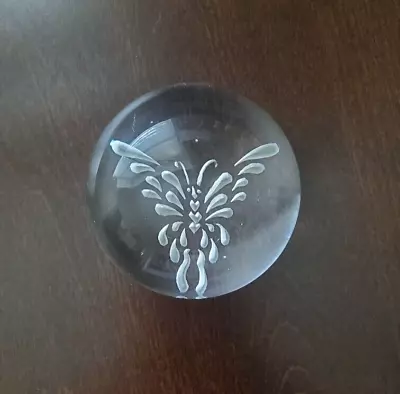 Vandermark Glass Studio Paperweight-Clear & Etched Butterfly Signed & Dated 1984 • $75