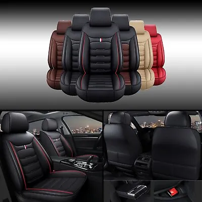 $88.99 • Buy 5-Seats Universal Car Seat Covers Deluxe PU Leather Seat Cover Cushion Full Set