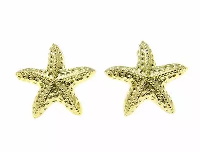 Yellow Gold Plated Silver 925 Hawaiian Sea Starfish Stud Post Earrings 15mm • $20.39