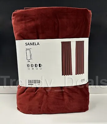 Ikea SANELA Velvet Curtain 2 Panels 1 Pair Red-Brown (Burgundy) 55  X 98  - NEW • $109.99